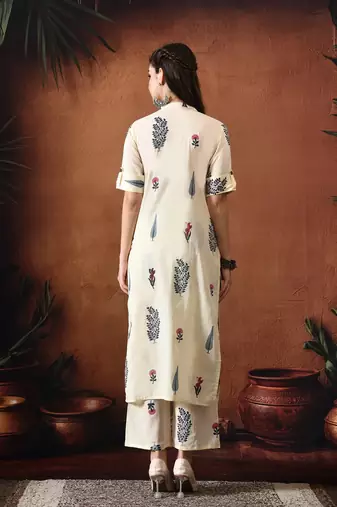 Off white printed tunic & palazzo co ords