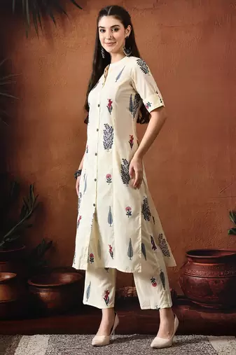 Off white printed tunic & palazzo co ords