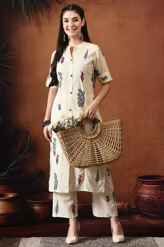 Off white printed tunic & palazzo co ords