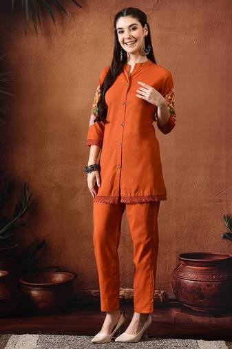Embroidered tunic with trousers co ords