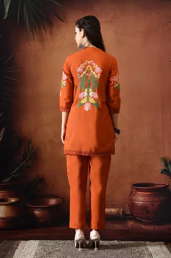 Embroidered tunic with trousers co ords