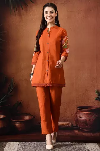 Embroidered tunic with trousers co ords
