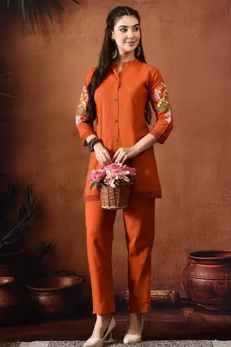 Embroidered tunic with trousers co ords