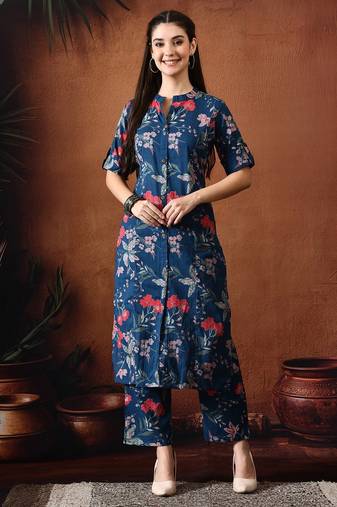 Blue printed cotton tunic with palazzo co ords
