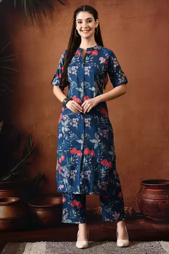 Blue printed cotton tunic with palazzo co ords