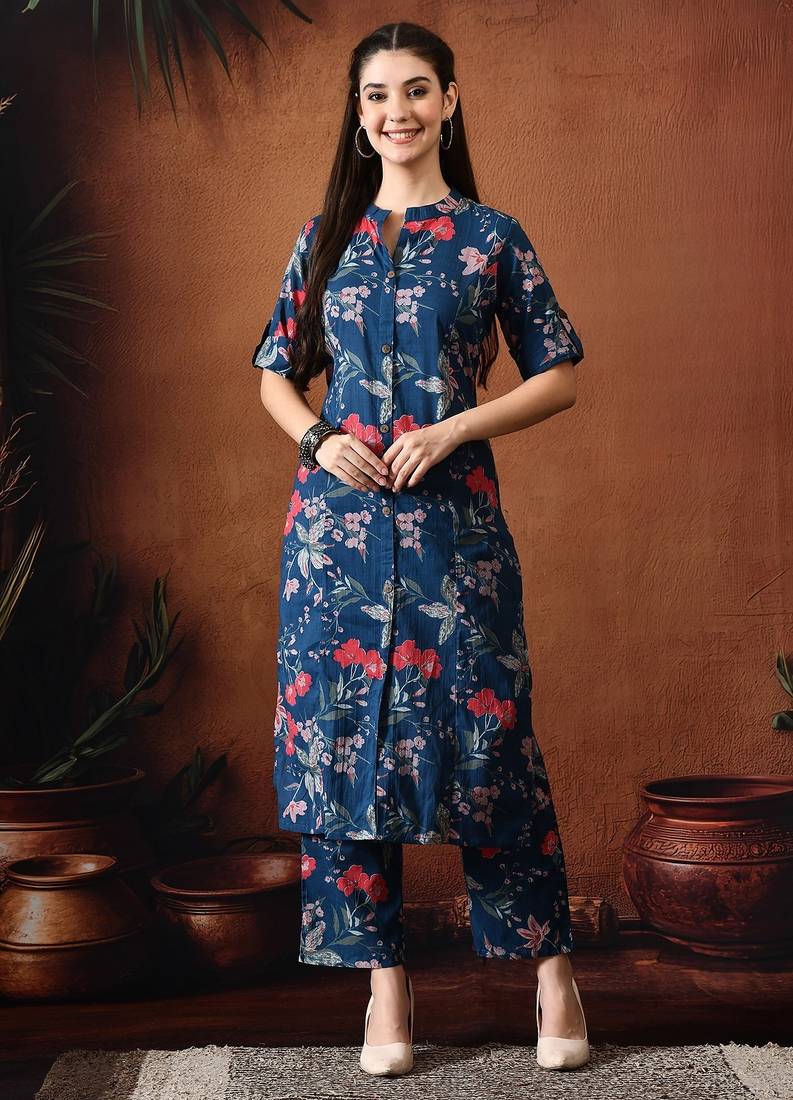 Blue printed cotton tunic with palazzo co ords