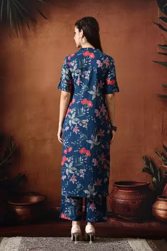 Blue printed cotton tunic with palazzo co ords