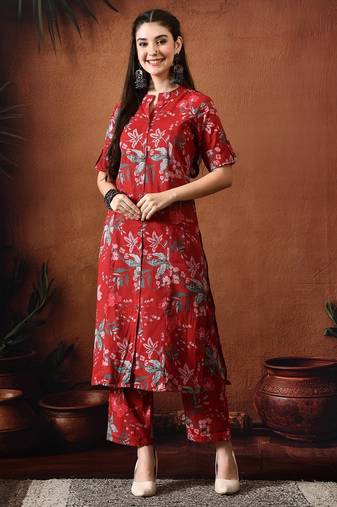 Maroon printed tunic with palazzo co ords