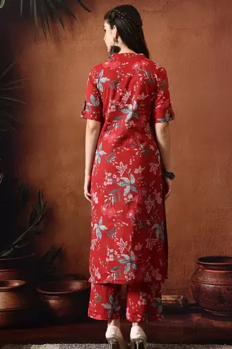 Maroon printed tunic with palazzo co ords