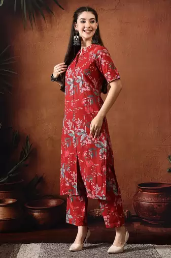 Maroon printed tunic with palazzo co ords