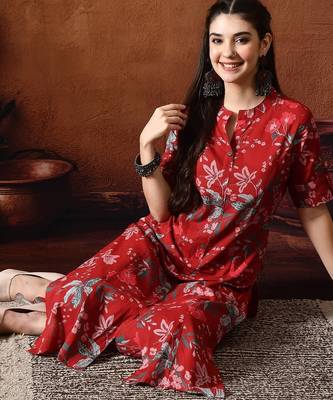 Maroon printed tunic with palazzo co ords 5