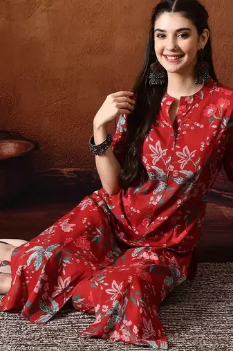 Maroon printed tunic with palazzo co ords