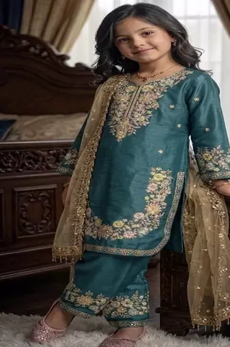 Trendy  kids wear heavy embroidery sequence work kurta set