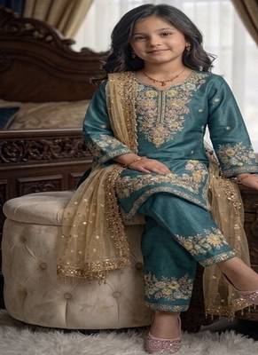 Trendy  kids wear heavy embroidery sequence work kurta set 3