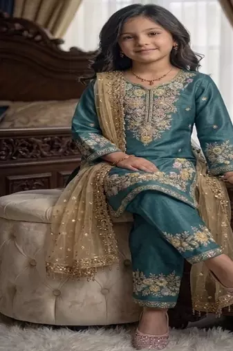 Trendy  kids wear heavy embroidery sequence work kurta set