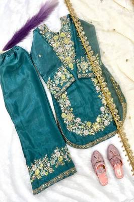 Trendy  kids wear heavy embroidery sequence work kurta set 4