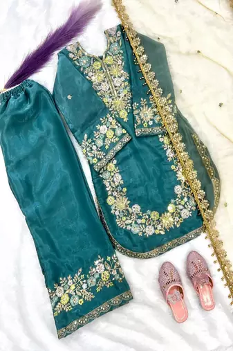 Trendy  kids wear heavy embroidery sequence work kurta set
