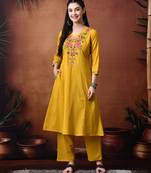 Floral embroidery pure cotton tunic with trousers
