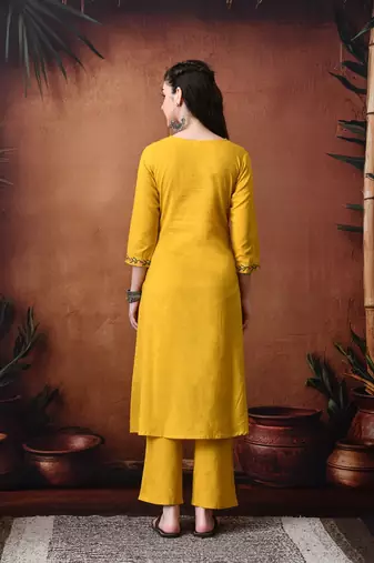 Floral embroidery pure cotton tunic with trousers
