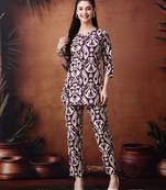Printed round neck pure cotton tunic with trousers