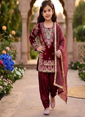 Trendy kids wedding wear heavy embroidery coding sequence work kurta set 3