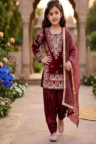 Trendy kids wedding wear heavy embroidery coding sequence work kurta set