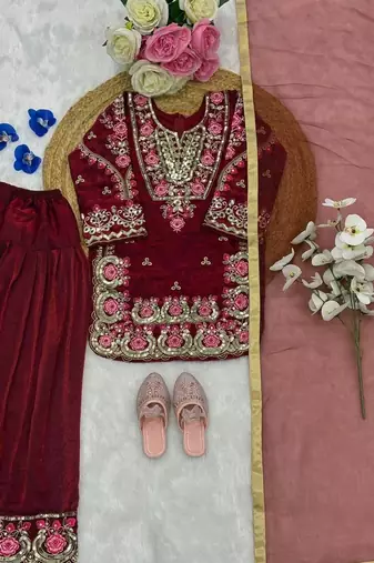 Trendy kids wedding wear heavy embroidery coding sequence work kurta set
