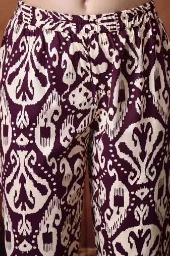 Printed round neck pure cotton tunic with trousers