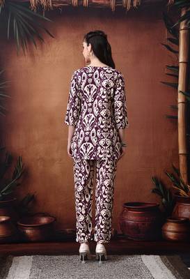 Printed round neck pure cotton tunic with trousers 4