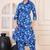 Blue floral printed shirt collar tunic & trousers