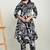 Floral printed shirt collar tunic with trousers