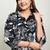 Floral printed shirt collar tunic with trousers