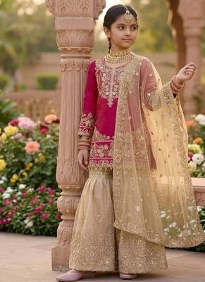  kids latest fancy heavy embroidery coding sequence work kurta set 3