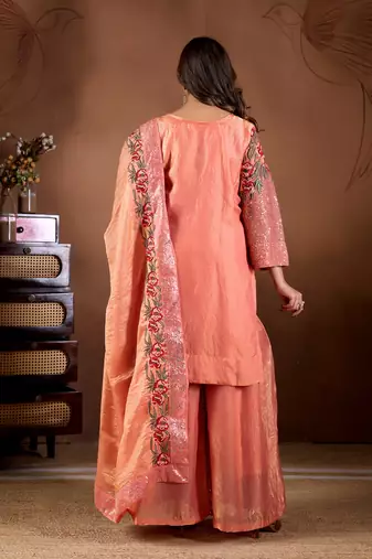 Embroidery Sequence Work Kurti Sharara Set With Dupatta