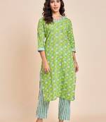 Green v neck tunic with striped palazzo co ords