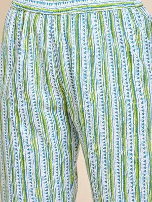Green v neck tunic with striped palazzo co ords 2