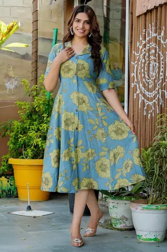 Floral printed fit and flare dress