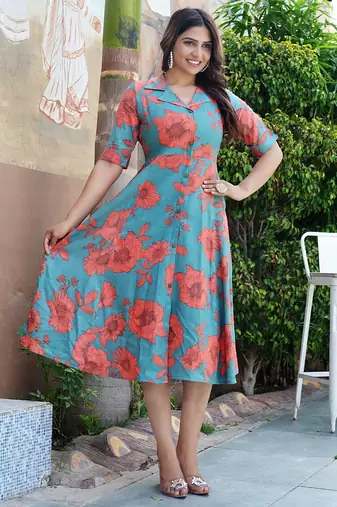 Floral printed  a line midi dress