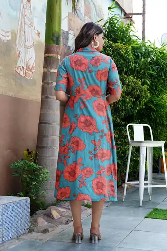 Floral printed  a line midi dress