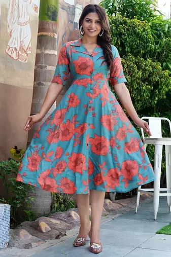 Floral printed  a line midi dress