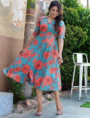 Floral printed  a line midi dress 4