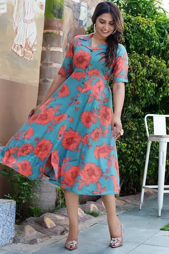 Floral printed  a line midi dress