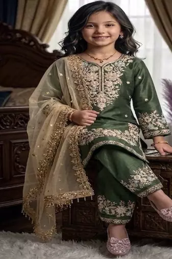 Trendy  kids wear heavy embroidery sequence work kurta set