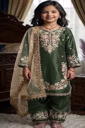 Trendy  kids wear heavy embroidery sequence work kurta set