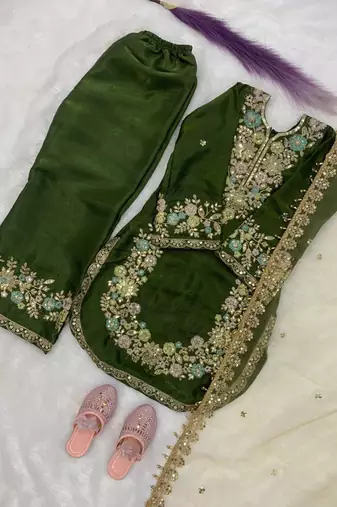 Trendy  kids wear heavy embroidery sequence work kurta set