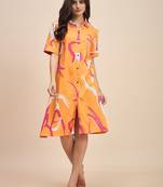 Printed shirt collar a line dress