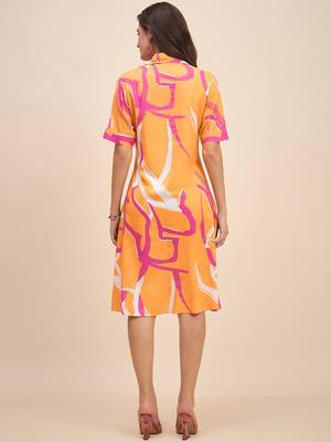 Printed shirt collar a line dress 2