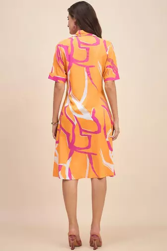 Printed shirt collar a line dress