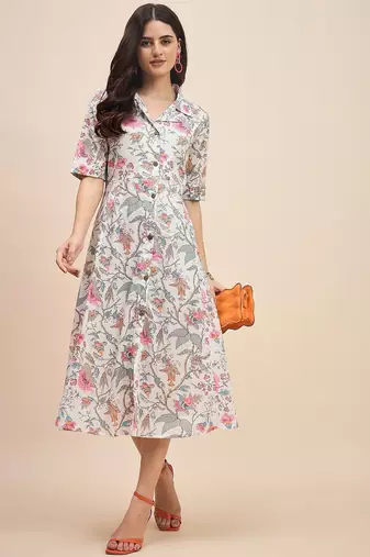 Floral print a line midi dress