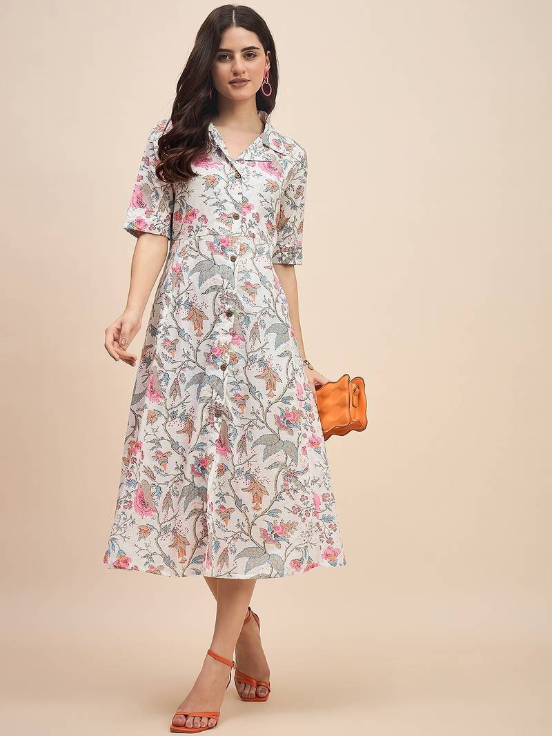 Floral print a line midi dress